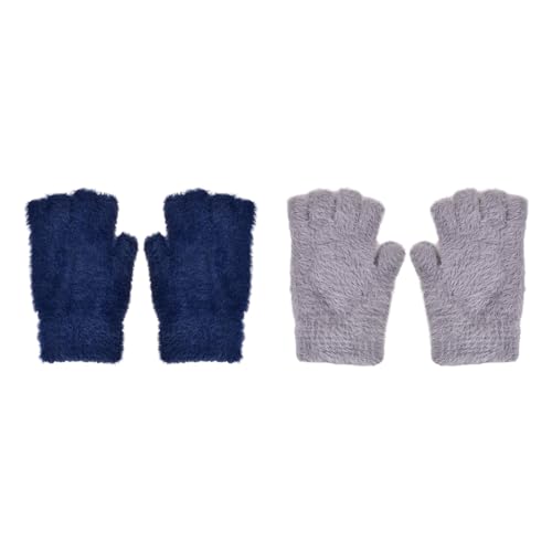 volumoon Fingerlose Handschuhe Damen, Winter Armstulpen Pulswärmer Stricken, Winter Warme Strickhandschuhe, Handschuhe ohne Finger für Männer Frauen Kaltes Wetter (2 Paar) (blau und grau) von volumoon