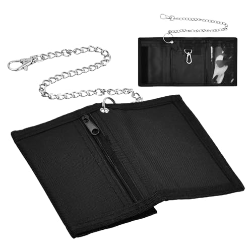 volumoon Geldbeutel Kinder, RFID Slim Geldbeutel, Segeltuch Sport Portmonee, Portmonee Kinder mit Kette Clip Reißverschluss,Herren Dreifache Geldtasche für Münztasche Kartenhalter Geschenke. (Schwarz) von volumoon