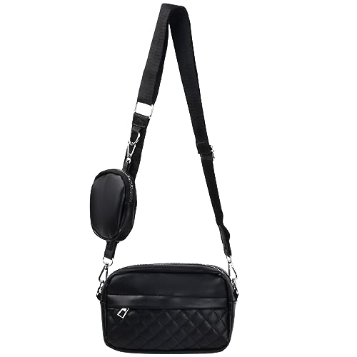 volumoon Umhängetasche für Damen, Kunstleder Crossbody Bag Damen Breiter Gurt, Klein handy Umhängetasche mit Münze Geldbörse und 2 Fächern, Moderne Taschen mit Verstellbar Schultergur (Schwarz) von volumoon