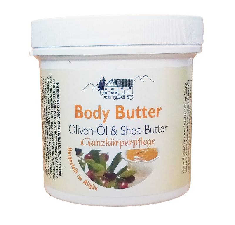 vom Pullach Hof Feuchtigkeitscreme BODY BUTTER 250ml mit Oliven-Öl & Shea-Butter Ganzkörperpflege 44, Feuchtigkeitscreme Hautpflege Körper Haut Creme von vom Pullach Hof