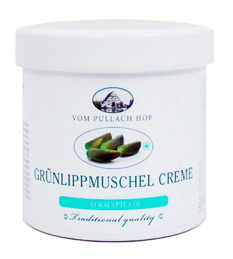 vom Pullach Hof Feuchtigkeitscreme GRÜNLIPPMUSCHEL CREME 250ml mit Eukalyptus-Öl Tannen-Öl Kampfer 49, Hautpflege Hautcreme Balsam Salbe von vom Pullach Hof