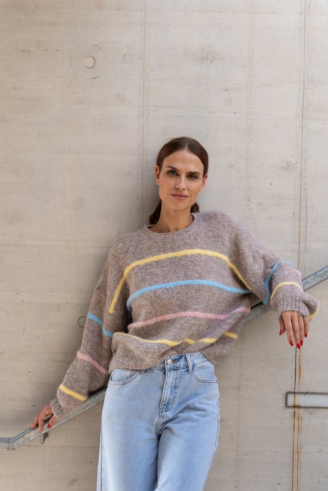 von Herzen Rundhalspullover Strickpullover mit bunten Streifen - Streifenpulli - Onesize von Herzen Rundhalspullover Strickpullover mit bunten Streifen - Streifenpulli - Onesize von von Herzen
