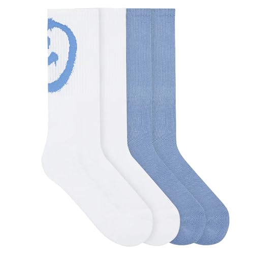 von Jungfeld® 2er Set Weiß/HellbaueTennissocken Damen & Herren in Gr. 39-42 - Lange Socken (Crew Socks) aus Bio-Baumwolle - Strümpfe mit Smiley Statement von von Jungfeld