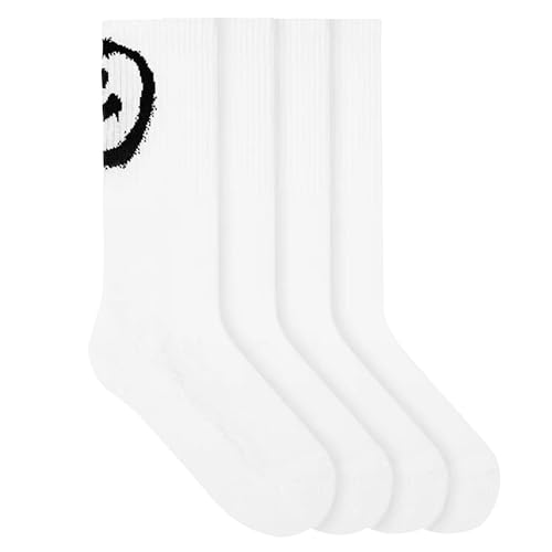 von Jungfeld® 2er Set Weiße Tennissocken Damen & Herren in Gr. 35-38 - Lange Socken (Crew Socks) aus Bio-Baumwolle - Strümpfe mit Smiley Statement von von Jungfeld