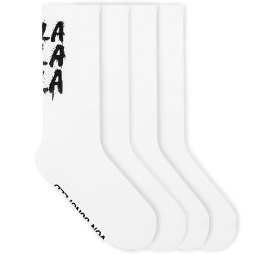 von Jungfeld 2er Set Weiße Tennissocken Damen & Herren - Lange Socken (Crew Socks) aus Bio-Baumwolle - Strümpfe mit Smiley Statement in Gr. 35-38 von von Jungfeld