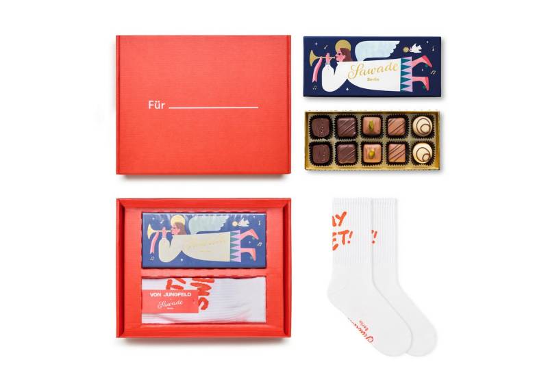 von Jungfeld Socken Geschenkbox mit Tennissocken & Pralinen (1-Paar, 1 Paar) Nachhaltiges Premium Geschenkset zu Weihnachten für Männer & Frauen von von Jungfeld