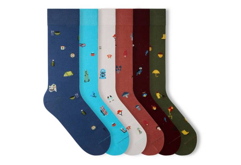 von Jungfeld Socken Signature Icons SET Baumwoll-Mischung 35-46 Unisex (6-Paar, 6 Paar) Lustige Motivsocken aus Bio-Baumwolle von von Jungfeld