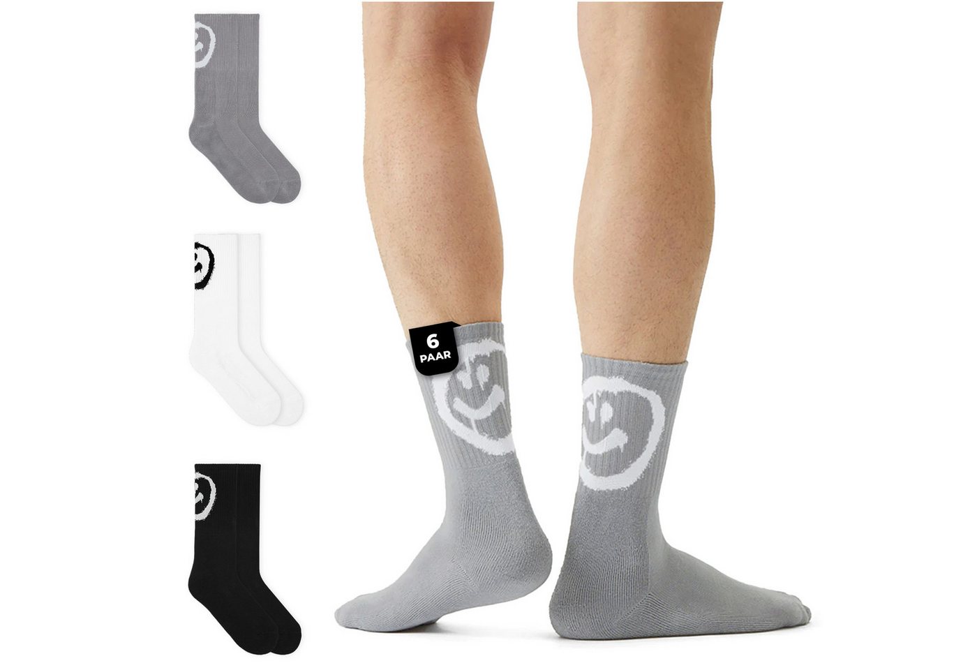 von Jungfeld Tennissocken Smiley Bio-Baumwolle 35-46 Unisex (6-Paar, 6er-Pack) lange Sportsocken aus Bio-Baumwolle für Damen & Herren von von Jungfeld