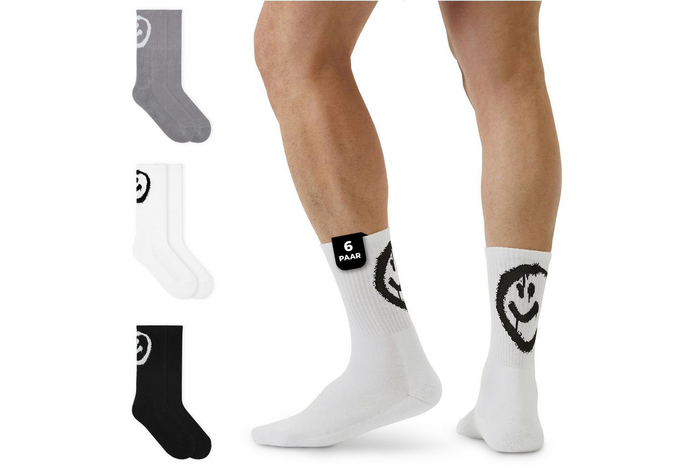 von Jungfeld Tennissocken Smiley Bio-Baumwolle 35-46 Unisex (6-Paar, 6er-Pack) lange Sportsocken aus Bio-Baumwolle für Damen & Herren von von Jungfeld