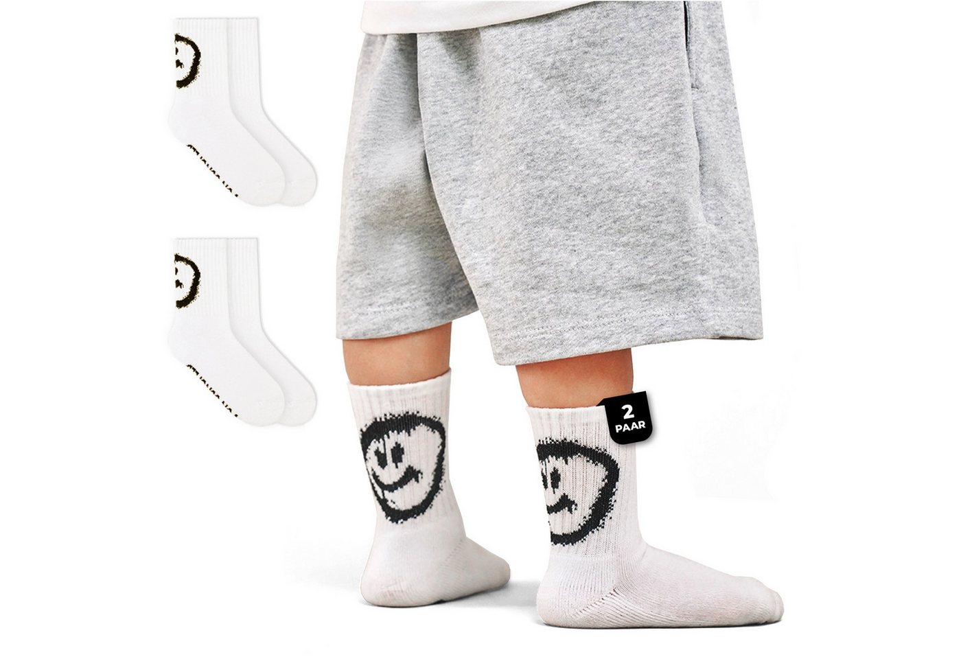 von Jungfeld Tennissocken Smiley Kids Sportsocken Baumwoll-Mischung Unisex (2-Paar, 2er-Pack) von von Jungfeld