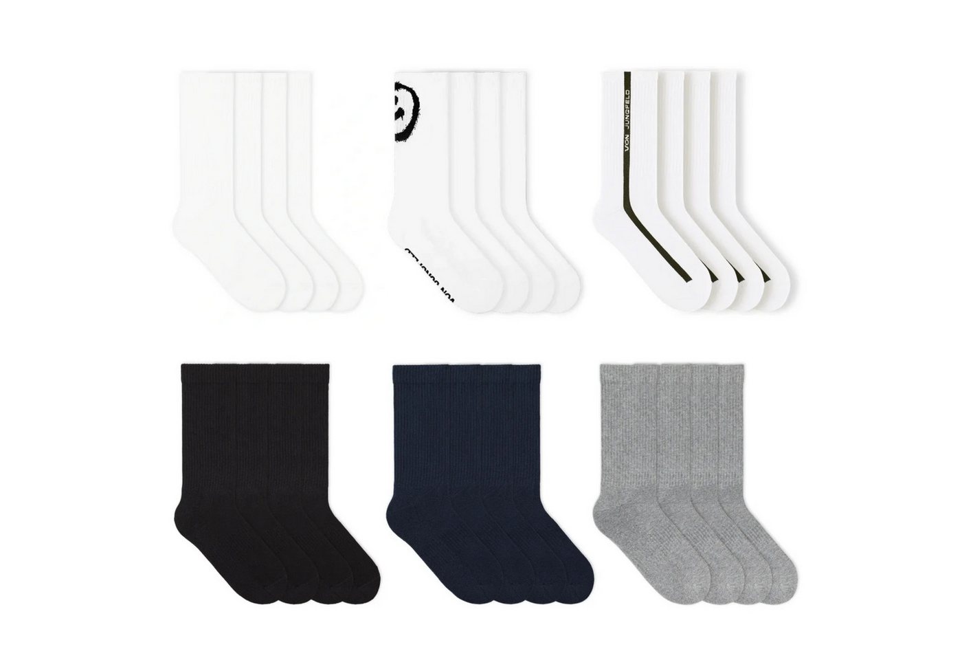 von Jungfeld Tennissocken Motive & Classic - Bundle Bio-Baumwolle 35-46 (12-Paar, 12er-Pack) Verstärkte Ferse & Spitze von von Jungfeld