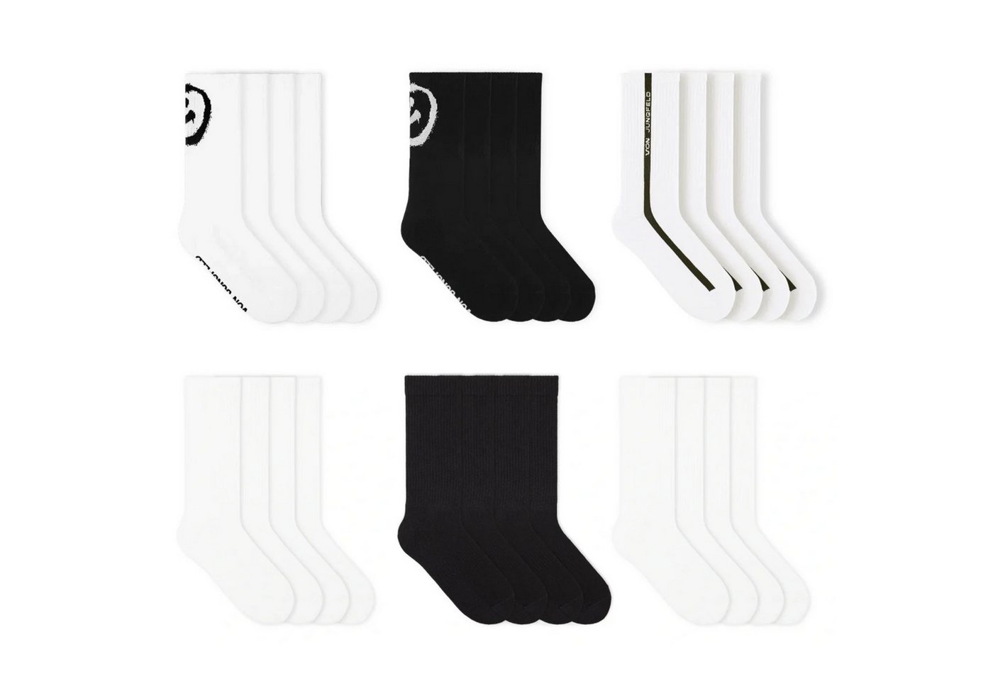 von Jungfeld Tennissocken Smiley + Classic Bundle Bio-Baumwolle 35-46 Unisex (12-Paar, 12er-Pack) verstärkte Ferse & Fußsohle, Bio-Baumwolle von von Jungfeld