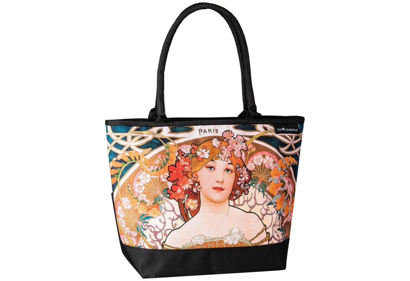 von Lilienfeld Handtasche VON LILIENFELD Handtasche Damen Kunst Motiv Alfons Mucha F. Champenois Damen Shopper Maße cm L42 x H30 x T15 Strandtasche Henkeltasche Büro, Kunstdruck auf der Vorderseite von von Lilienfeld