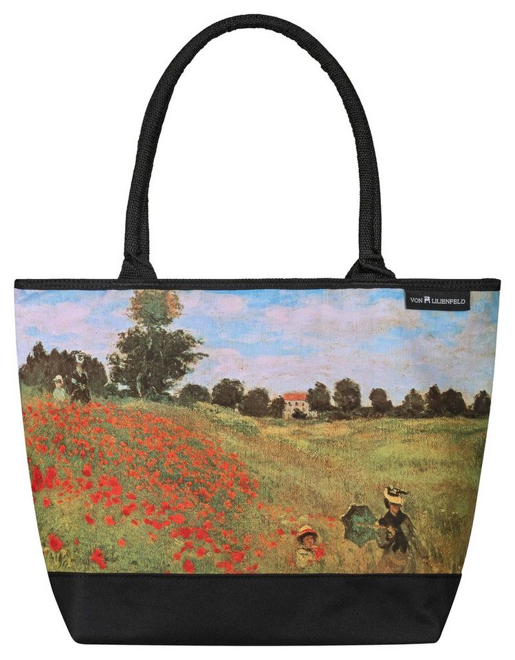 von Lilienfeld Handtasche VON LILIENFELD Handtasche Damen Kunst Motiv Claude Monet Mohnblumenfeld Shopper Maße L42 x H30 x T15 cm Strandtasche Henkeltasche Büro, Kunstdruck auf der Vorderseite von von Lilienfeld