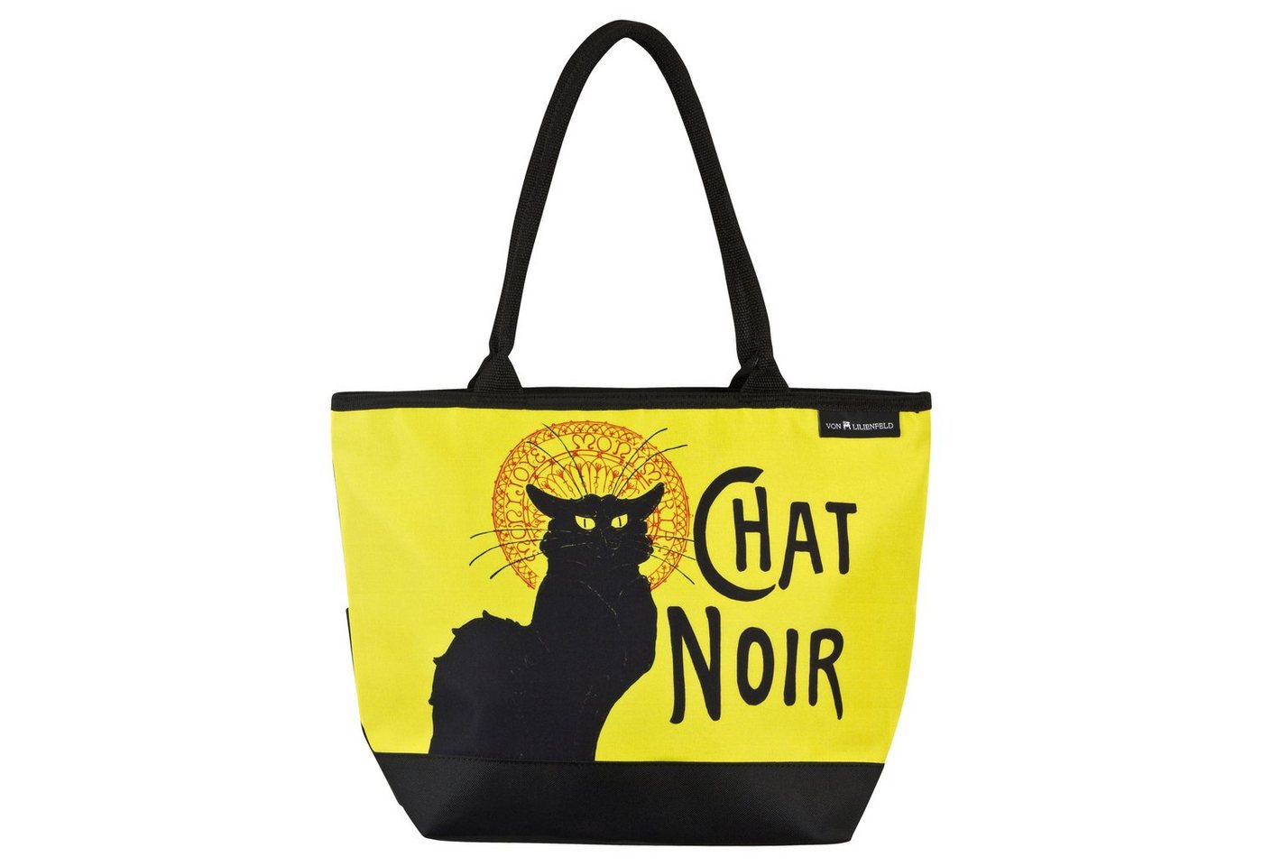 von Lilienfeld Handtasche VON LILIENFELD Handtasche Damen Kunst Motiv Katze Chat Noir Shopper Maße L42 x H30 x T15 cm Strandtasche Henkeltasche Büro, Kunstmotiv auf der Vorderseite von von Lilienfeld