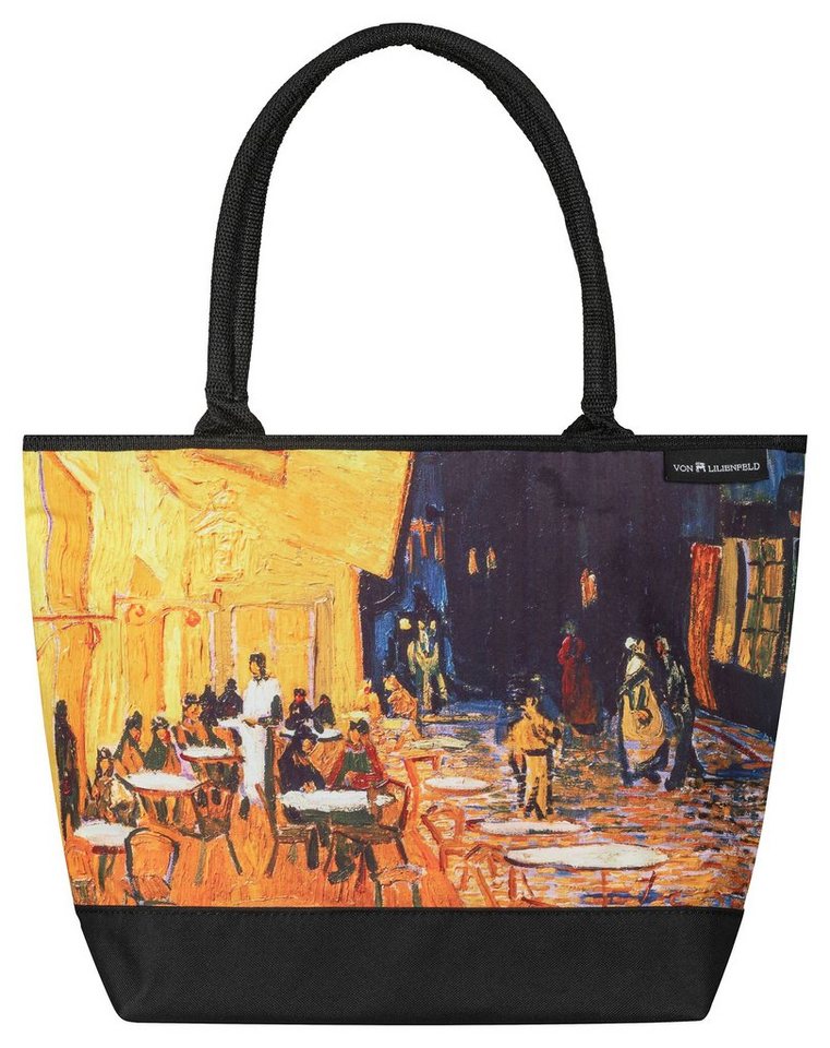 von Lilienfeld Handtasche VON LILIENFELD Handtasche Damen Kunst Motiv Vincent van Gogh Nachtcafé Shopper Maße L42 x H30 x T15 cm Strandtasche Henkeltasche Büro, Kunstdruck auf der Vorderseite von von Lilienfeld