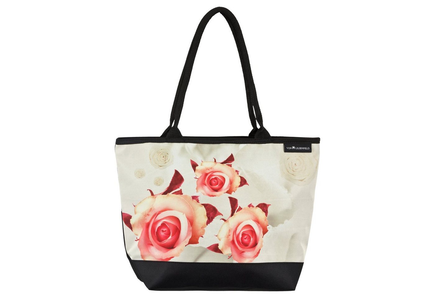 von Lilienfeld Handtasche VON LILIENFELD Handtasche Damen Motiv Blumen Rosen Shopper Maße L42 x H30 x T15 cm Strandtasche Henkeltasche Büro, Blumendruck auf der Vorderseite von von Lilienfeld