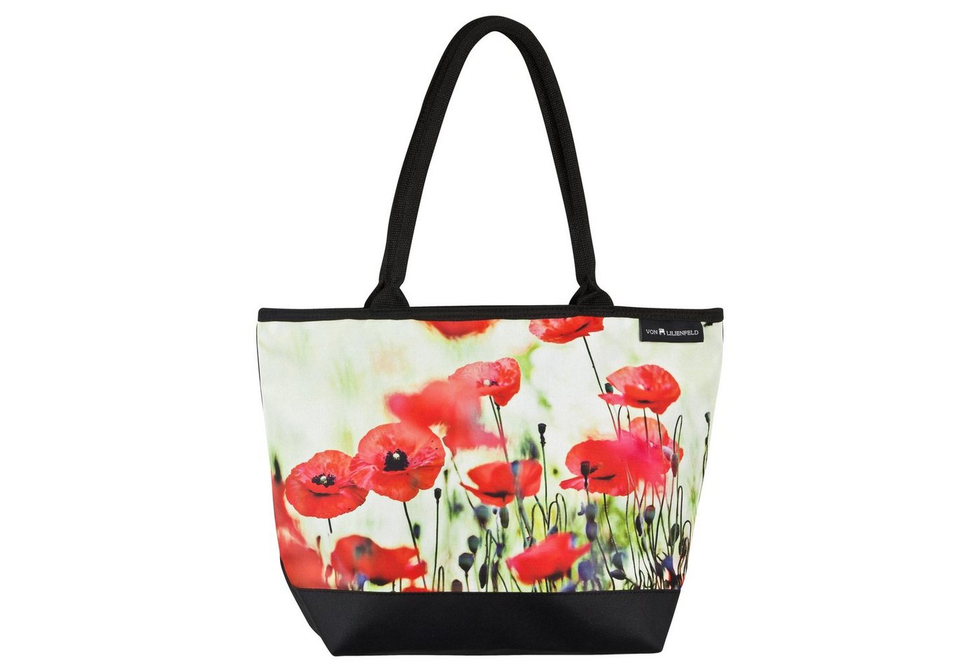 von Lilienfeld Handtasche VON LILIENFELD Handtasche Damen Motiv Mohnblumen Blüten Shopper Maße L42 x H30 x T15 cm Strandtasche Henkeltasche Büro, Blumenmuster von von Lilienfeld