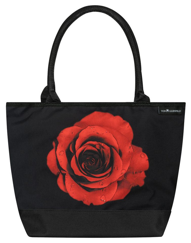 von Lilienfeld Shopper Tasche Motiv Rose Blume Blüte Maße cm L42 x H30 x T15, Motivdruck auf der Vorderseite von von Lilienfeld