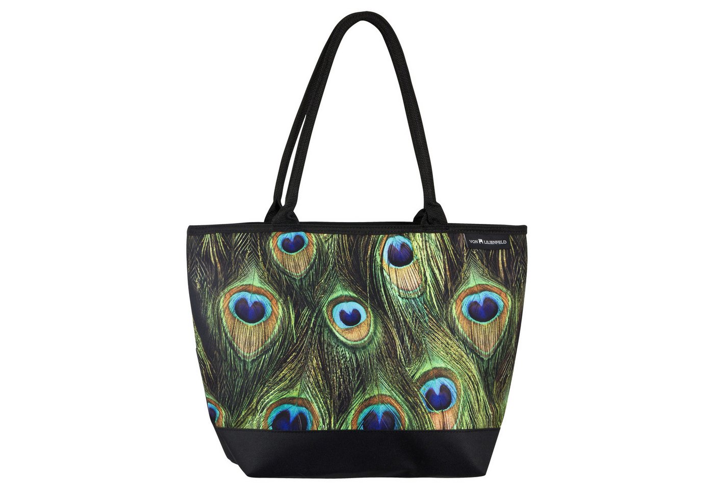 von Lilienfeld Shopper Tasche Pfau Vogel Motiv Maße L42 x H30 x T15 cm, Motivdruck auf der Vorderseite von von Lilienfeld