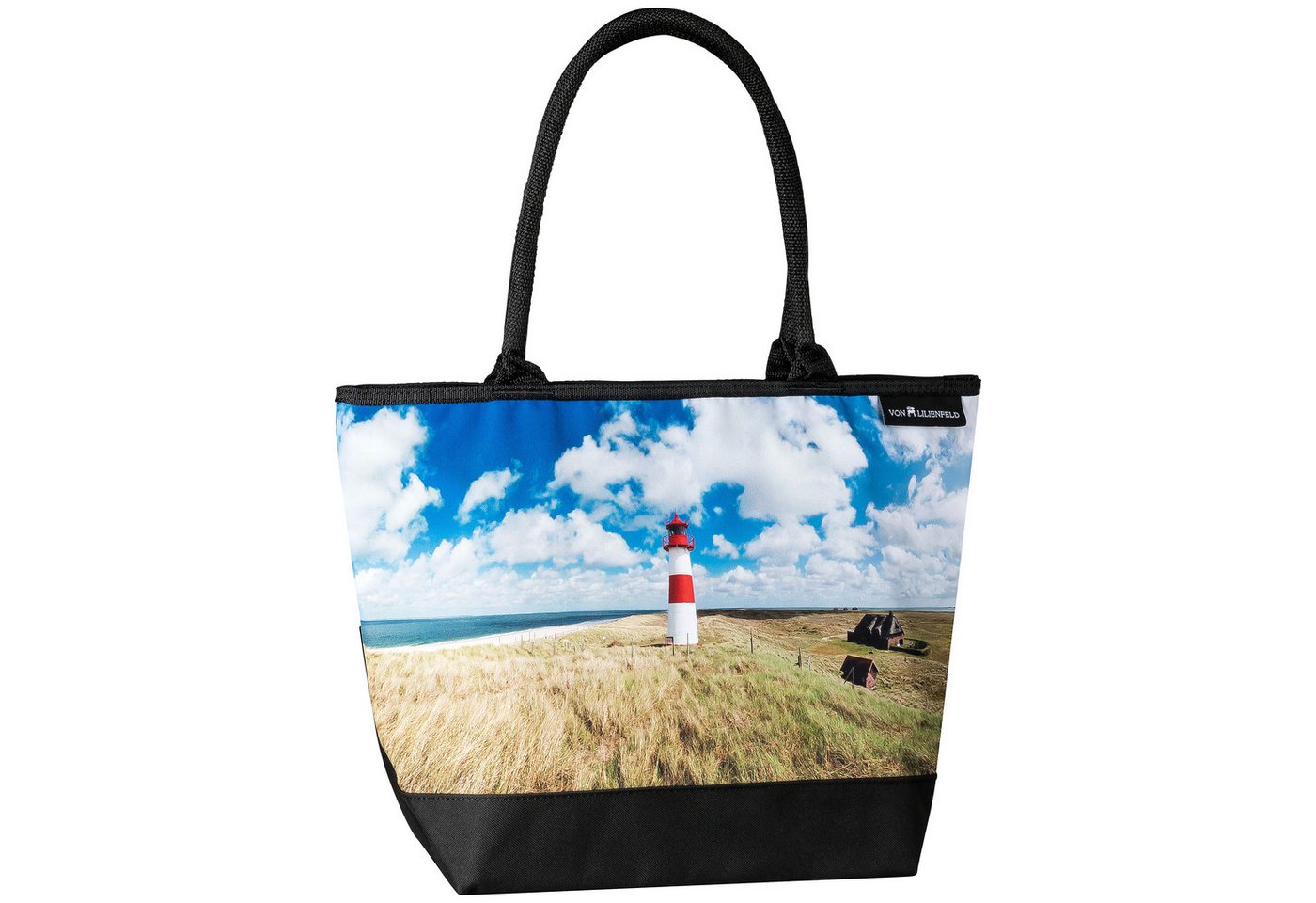 von Lilienfeld Shopper Tasche Sylt Leuchtturm Nordsee Meer Maße L42 x H30 x T15 cm, Motivdruck auf der Vorderseite von von Lilienfeld