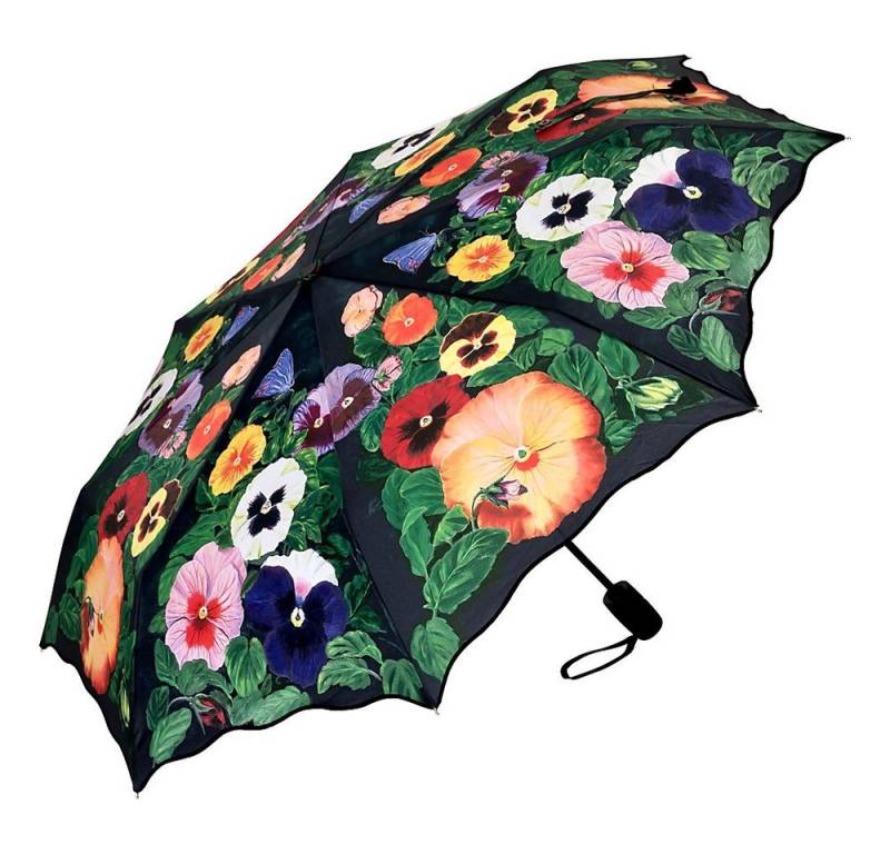 von Lilienfeld Taschenregenschirm Motivschirm Stiefmütterchen Auf-und-Zu Automatik Blumen Leicht, Blumenmuster von von Lilienfeld