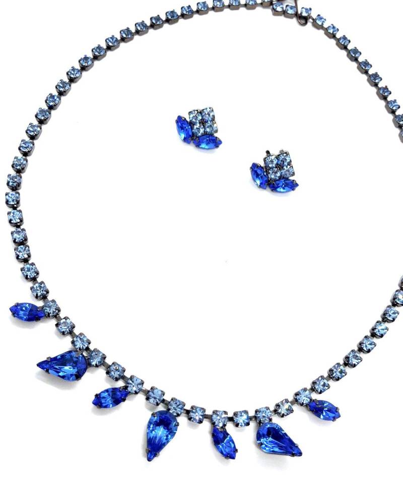 Blaue Strass Halskette & Ohrringe Set - Abschlussball Hochzeit von vonWalhofJewelry