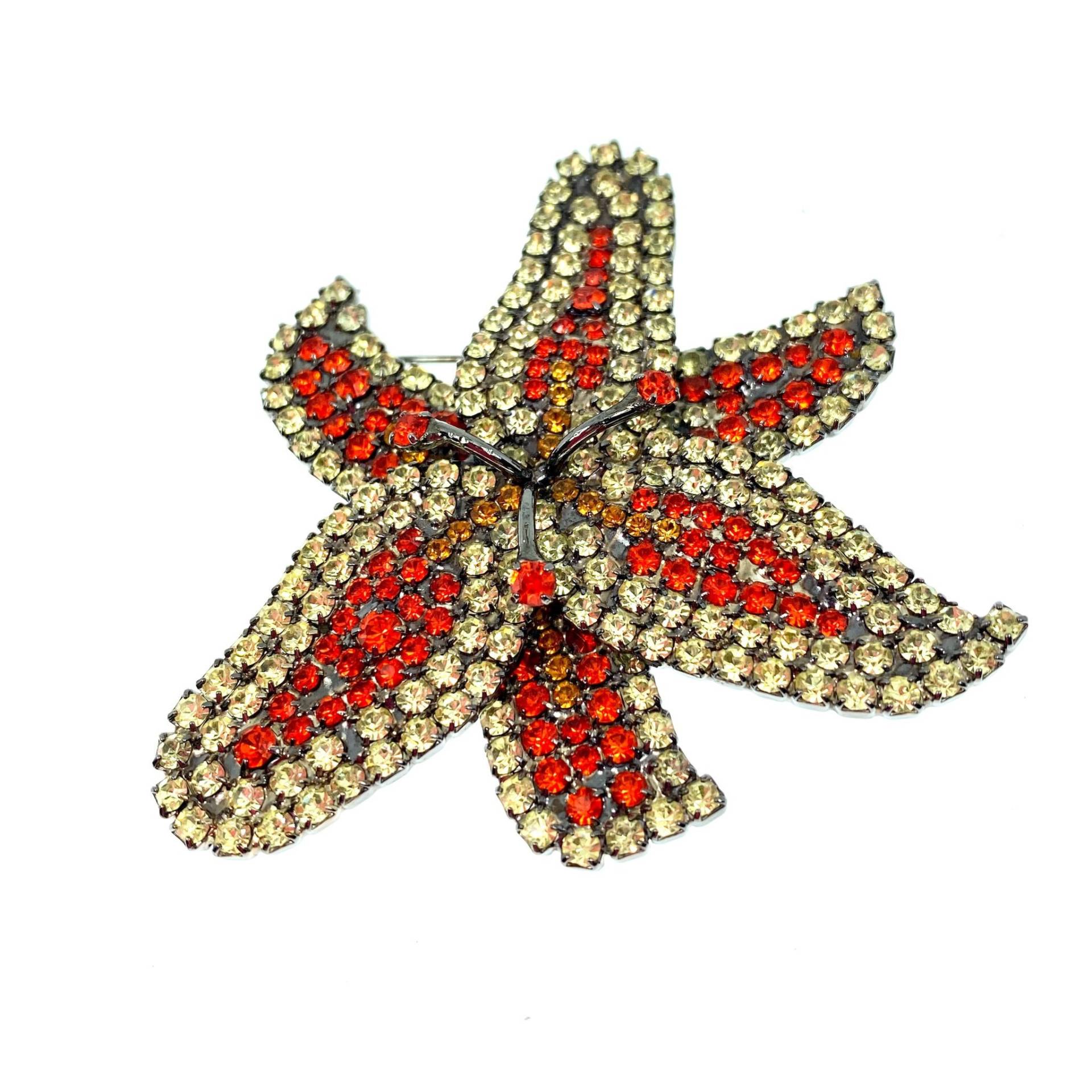 Day Lily Brosche/Blumenschmuck Von Walhof Yellow & Orange Crystal Strass von vonWalhofJewelry