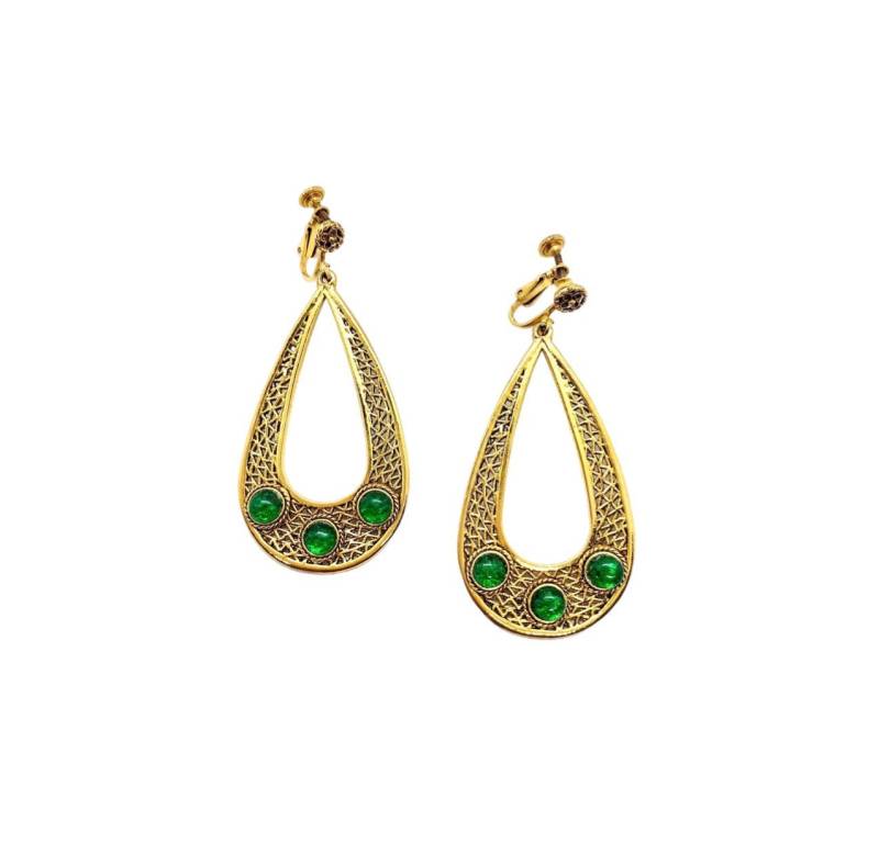 Goldene Creolen - Boho Goldtone Grüne Cabochons von vonWalhofJewelry