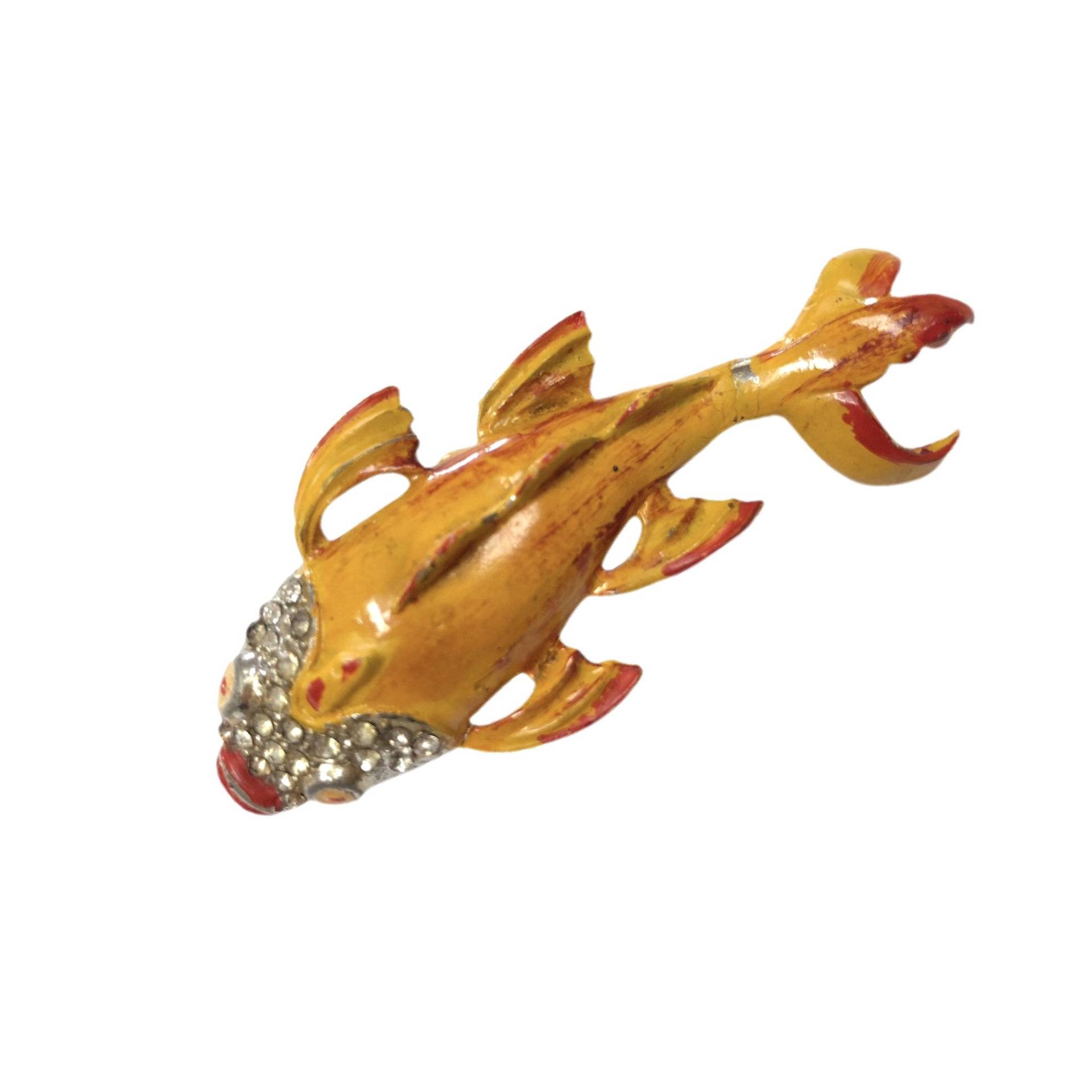 Koi Fisch Brosche Vintage Emaille 1940S - Strass/Goldfisch Anstecknadel von vonWalhofJewelry