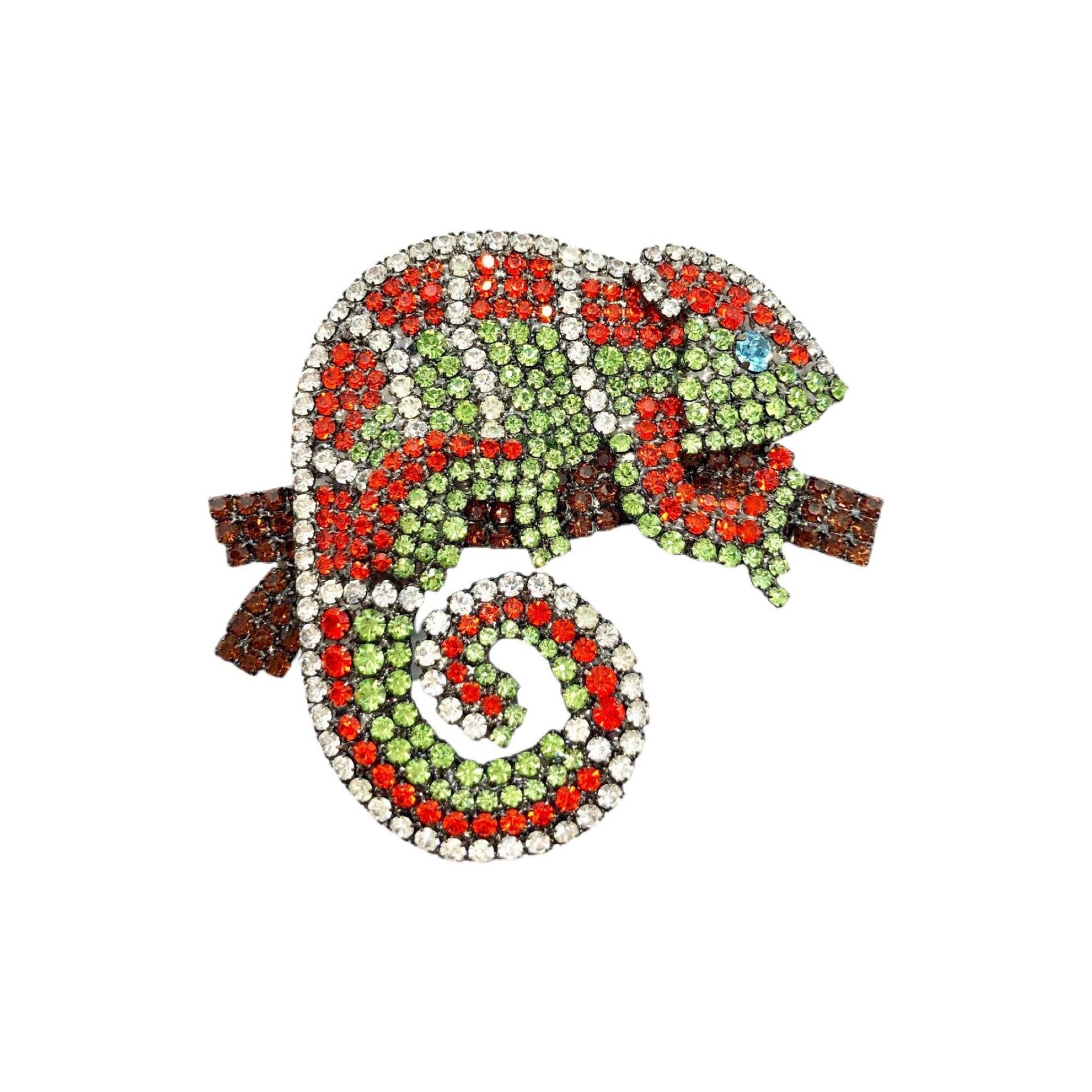 Kristall Panther Chamäleon Brosche - Signiert Reptil Schmuck von vonWalhofJewelry