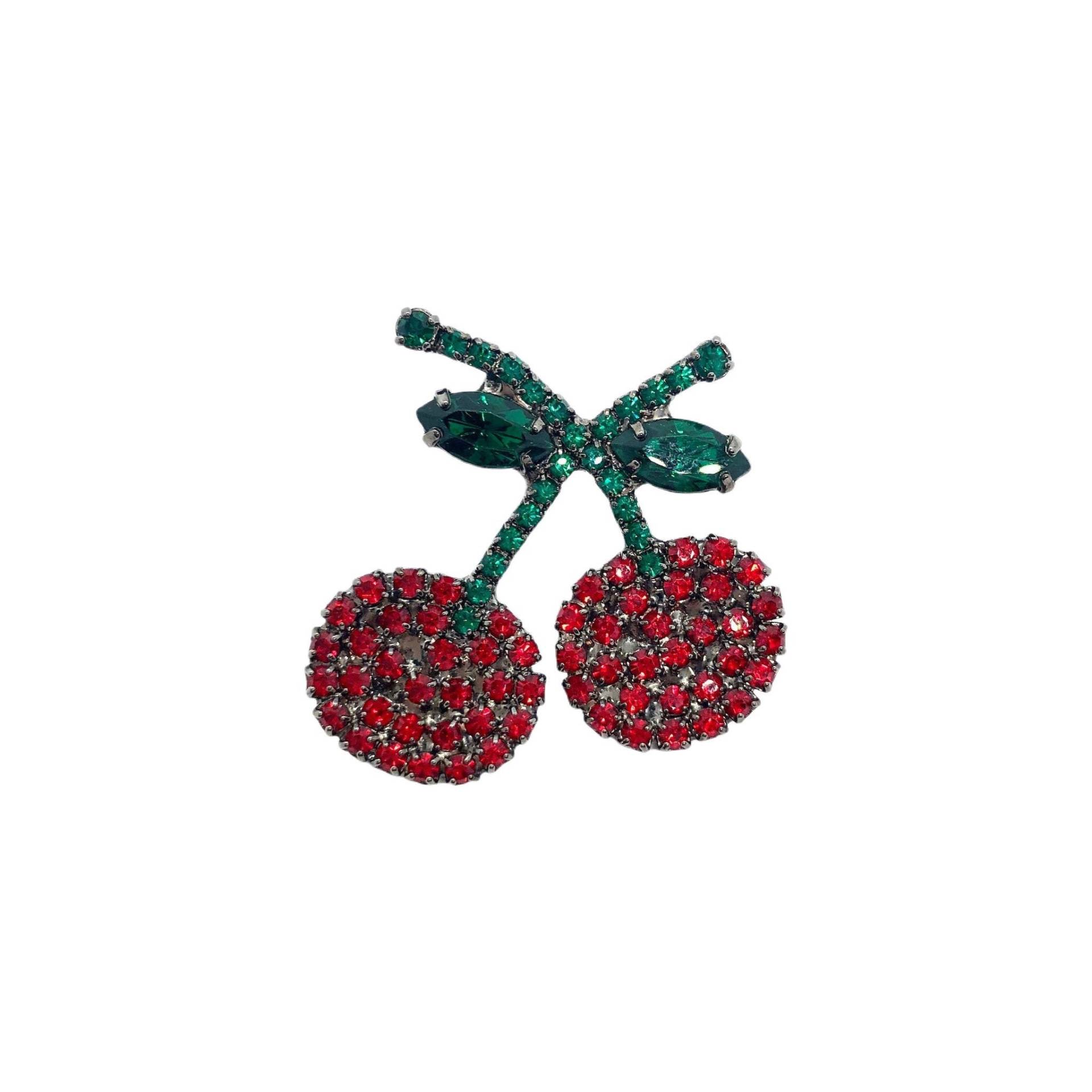 Rote Kirschen Brosche - Kristall Strass Frucht Rockabilly von vonWalhofJewelry