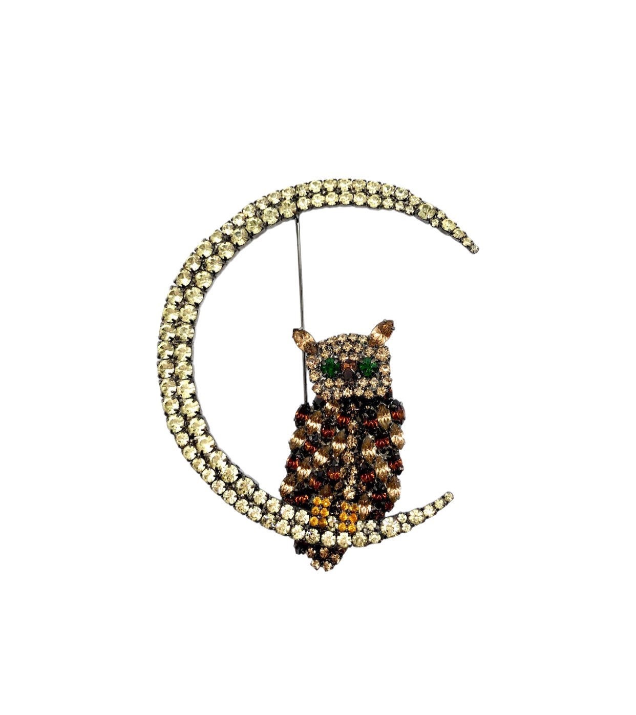 Strass Eule Brosche - Im Mond Sitzen Retro Style Halloween Schmuck von vonWalhofJewelry