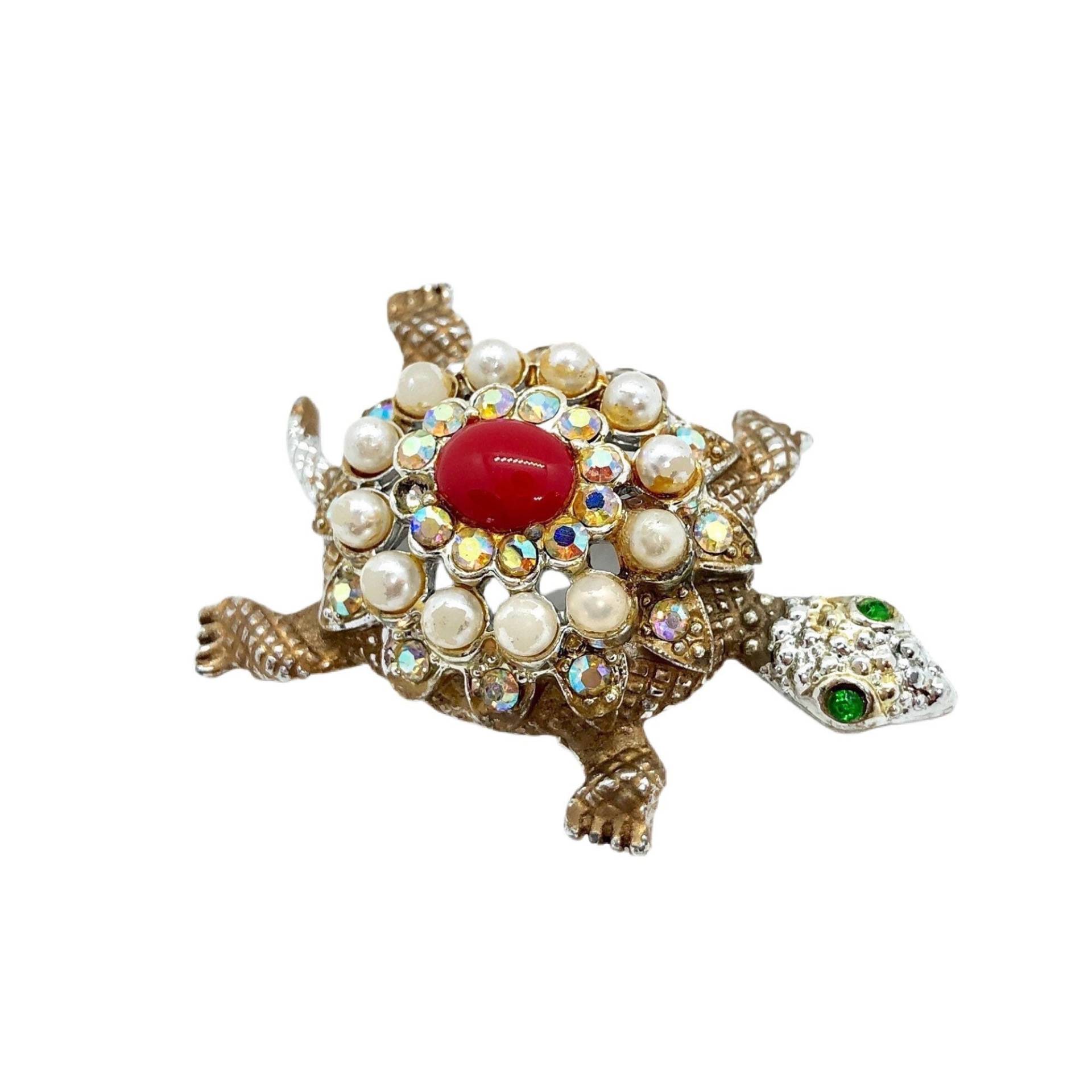 Vintage Bejeweled Schildkröten Brosche - Faux Perlen & Strass von vonWalhofJewelry
