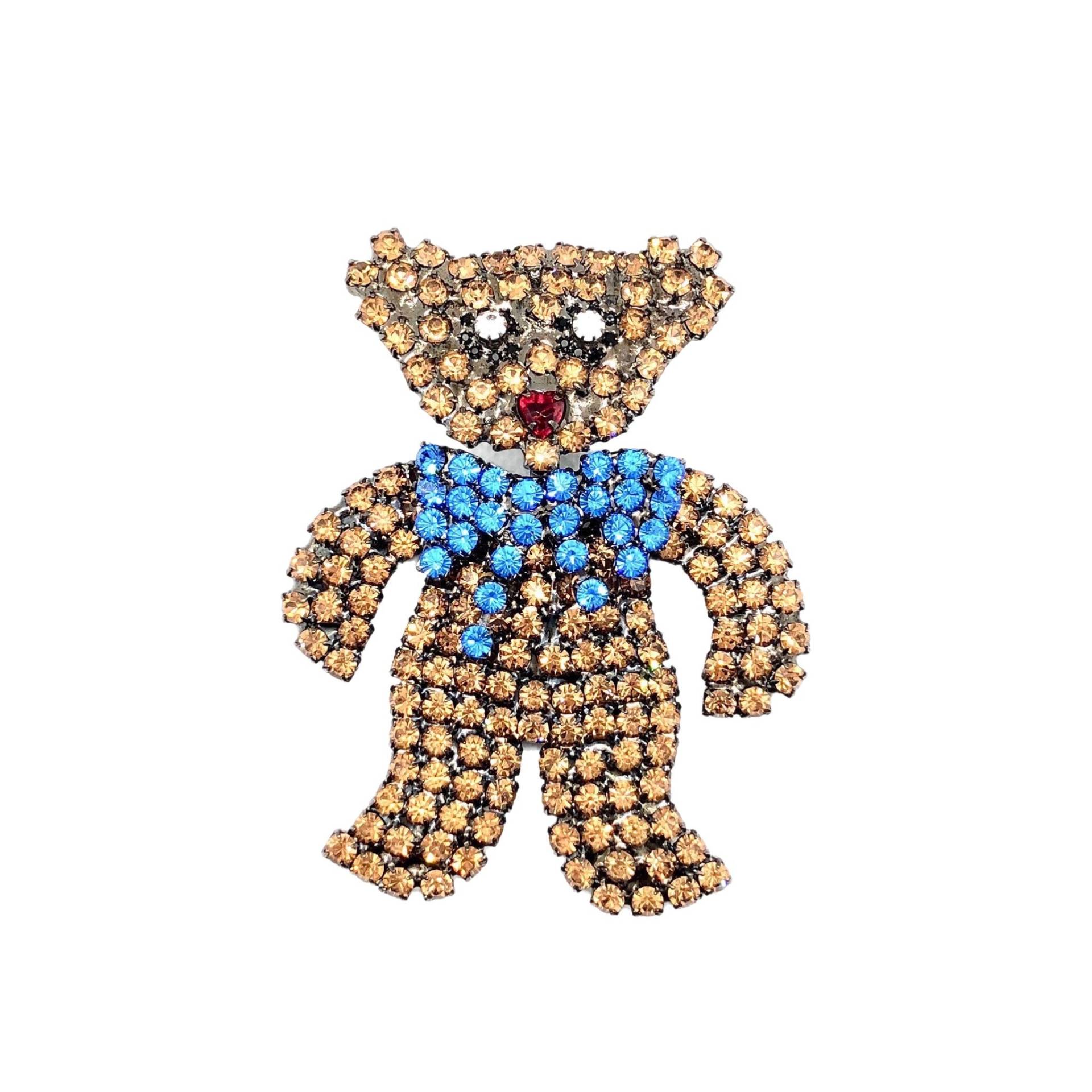 Teddy Bär Brosche - Von Walhof Crystal Strass Pin/Blaue Schleife von vonWalhofJewelry