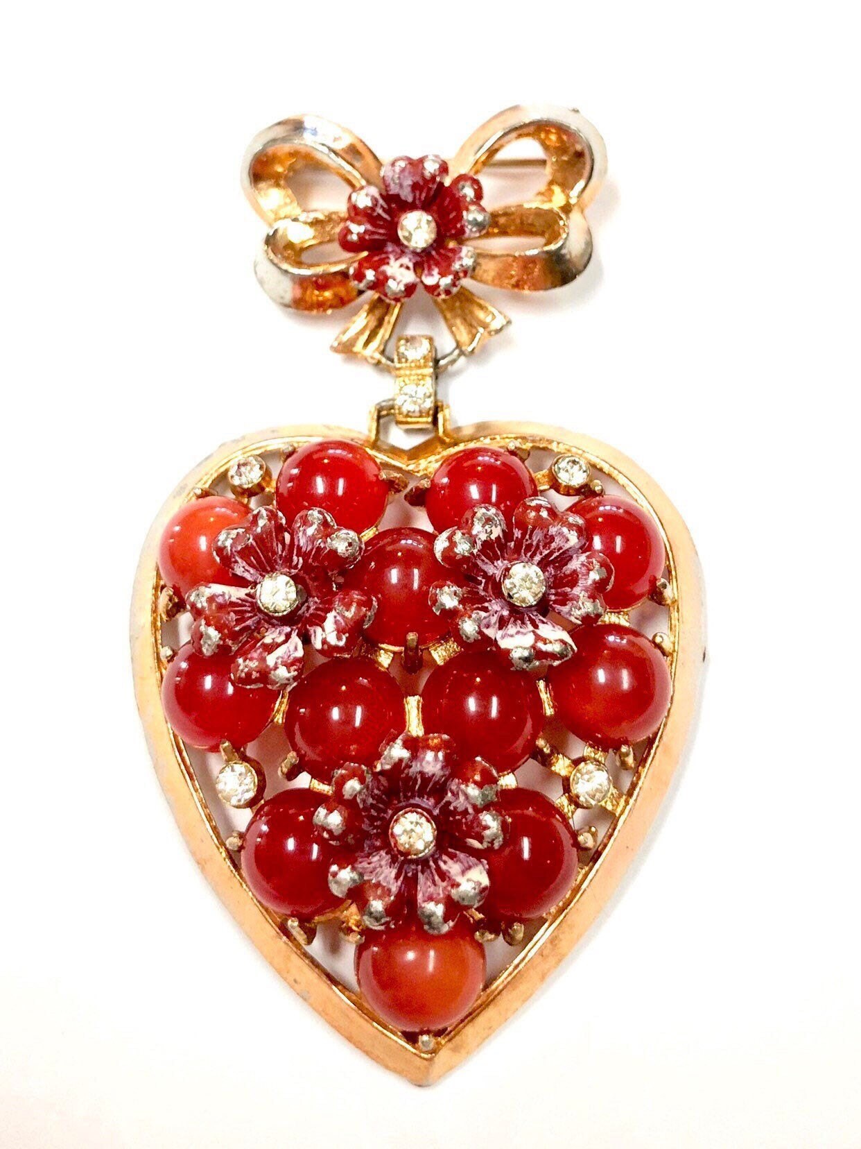 Vintage Herz Brosche/Cabochons - Emaille Flower Filled Charmanter 1940Er Jahre Schmuck von vonWalhofJewelry