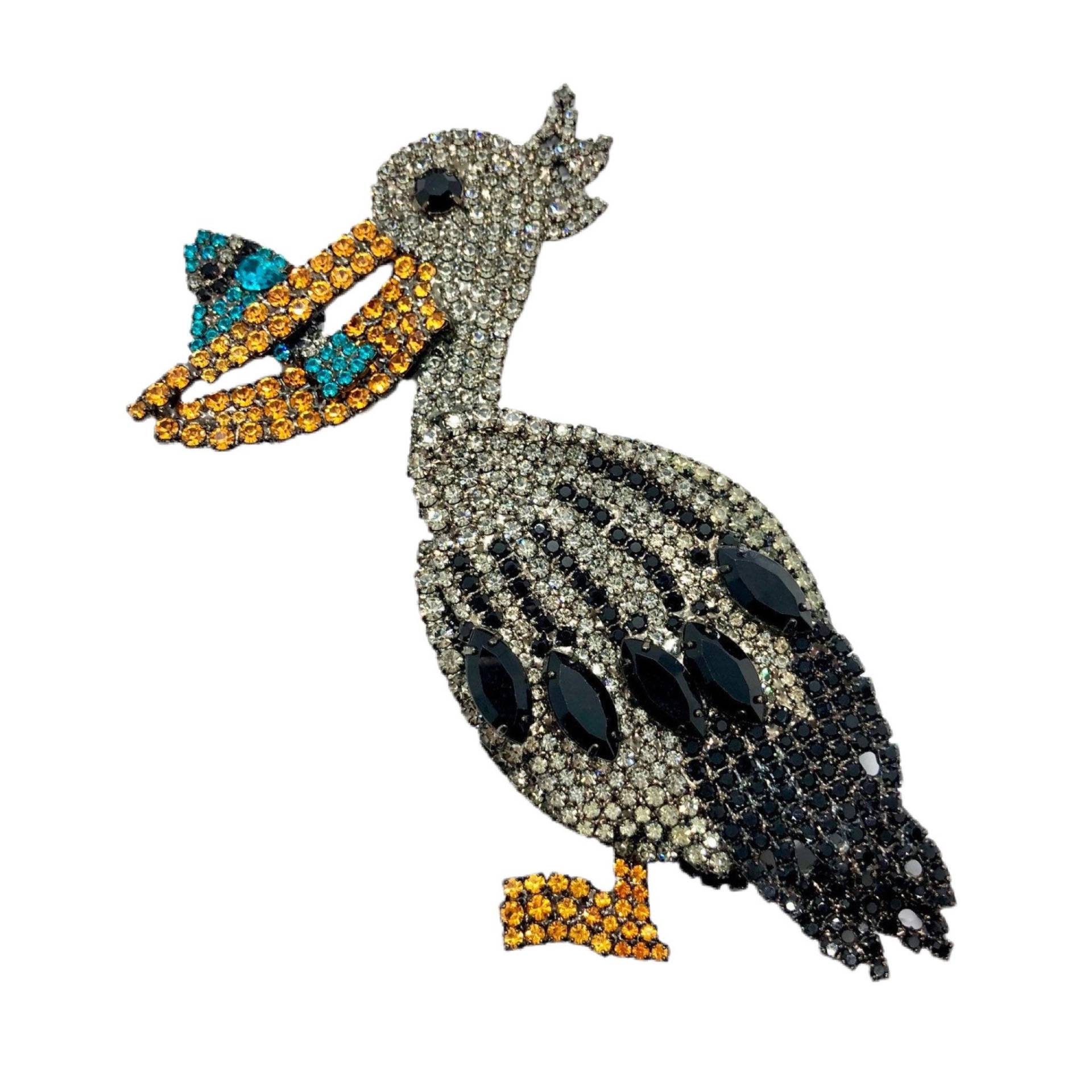 strass Pelikan Brosche - Signiert Von Walhof von vonWalhofJewelry