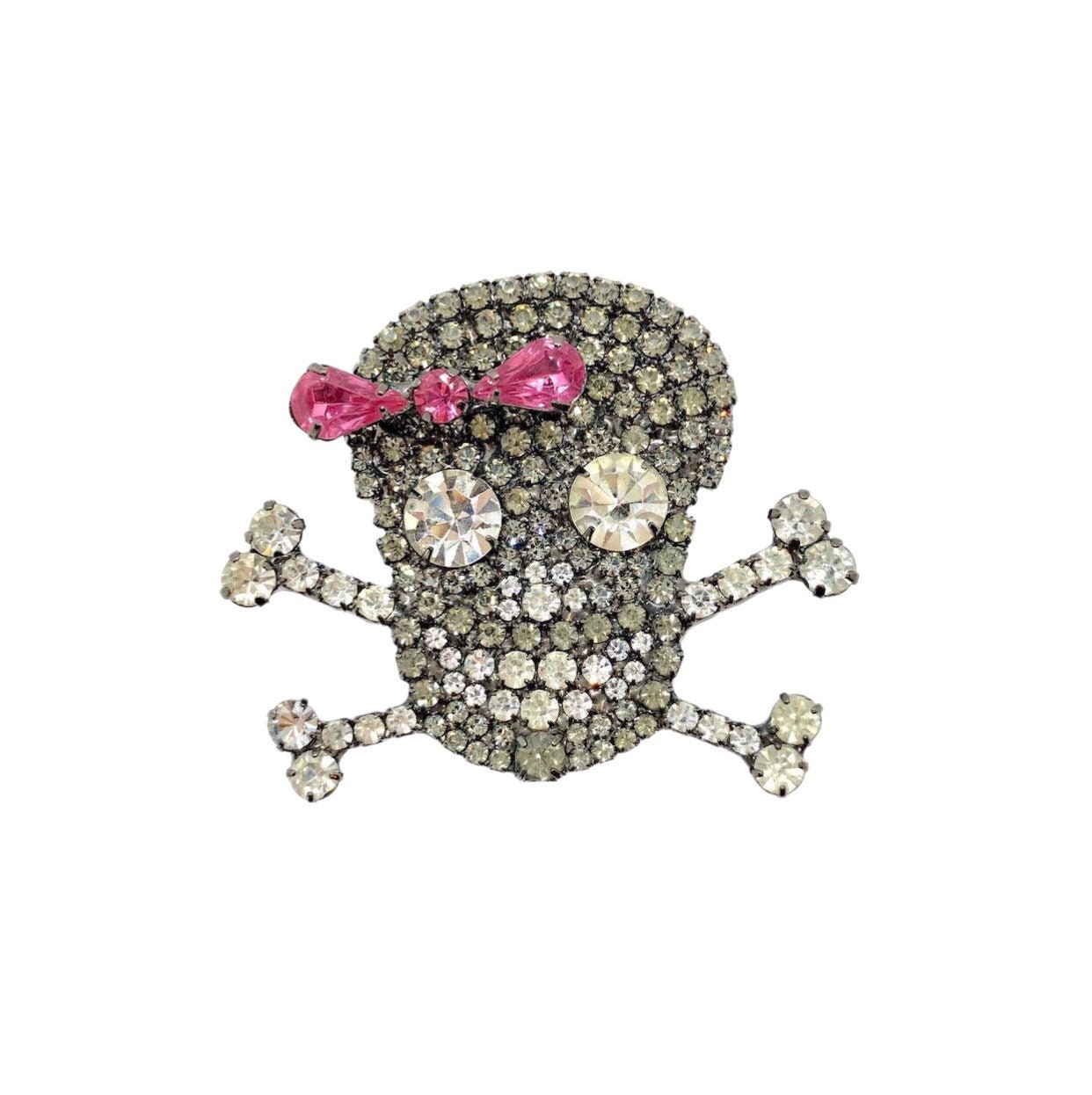 strass Totenkopf Brosche - Pinke Schleife, Swarovski Kristall Anstecknadel von vonWalhofJewelry
