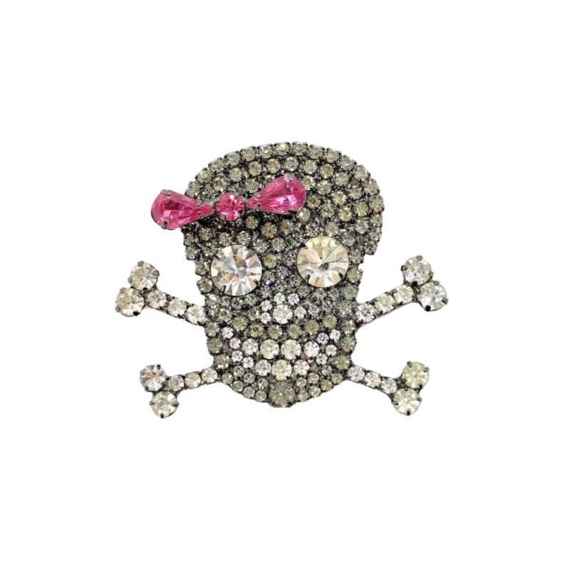 strass Totenkopf Brosche - Pinke Schleife, Swarovski Kristall Anstecknadel von vonWalhofJewelry