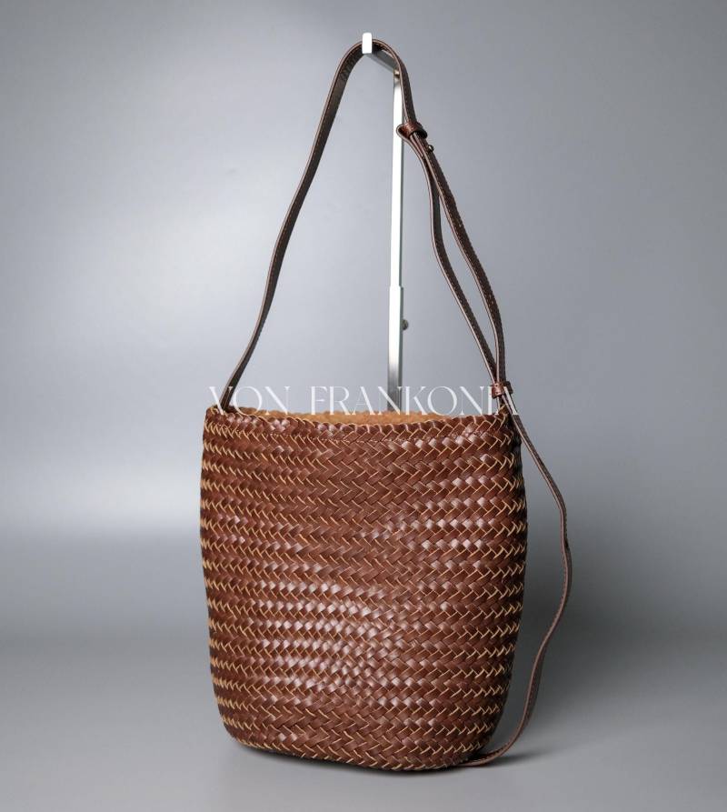 Ines Brown 100% Echtes Rindsleder Super Weicher Handgewebter Geflochtener Eimer/Braune Ledertasche Gewebter Hobo-Korbkorb Vintage-Ledertasche von vonfrankonia