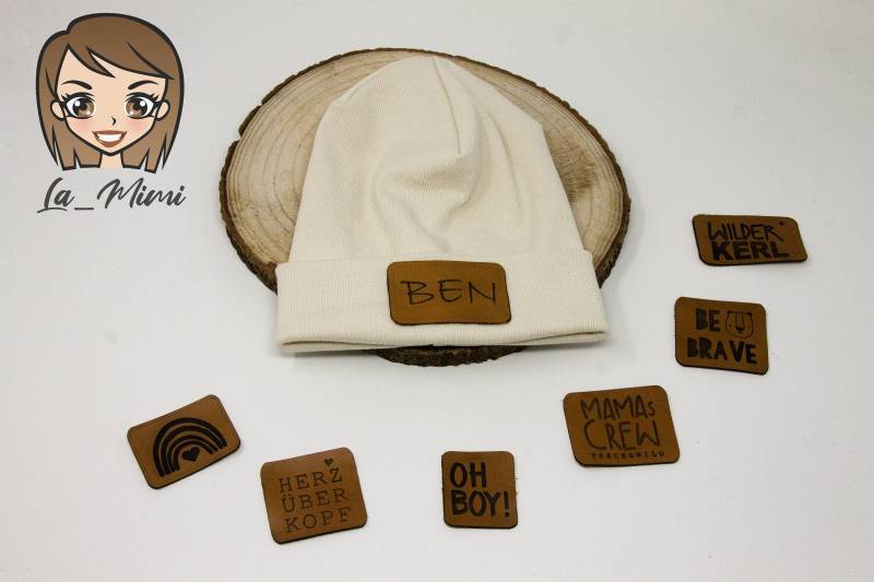 Hipsterbeanie/steatmentbeanie Mit Personalisiertem Patch Aus Echtleder von vonlamimi