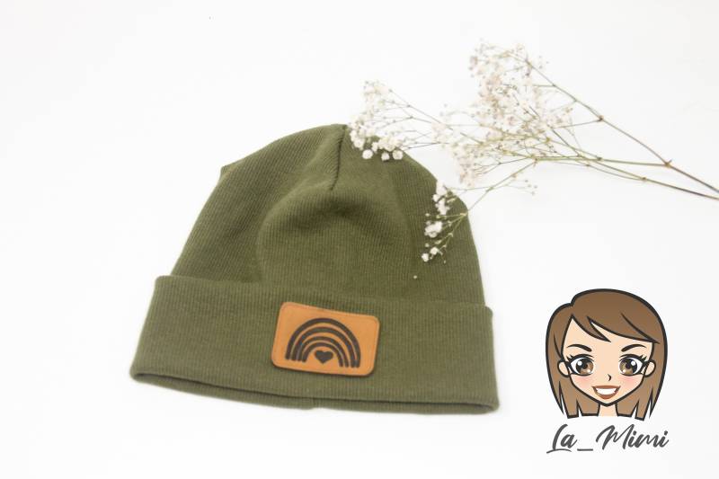 Hipsterbeanie/steatmentbeanie Mit Personalisiertem Patch Aus Echtleder von vonlamimi
