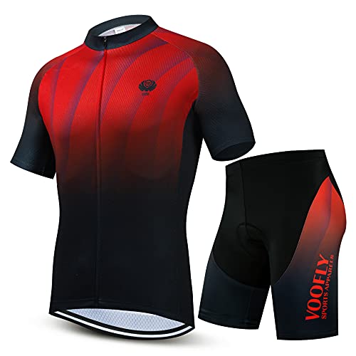 Herren Radtrikot Männer Set Kurzarm Gepolsterte Bike Shorts MTB Rennrad Kleidung, schwarz/rot, X-Large von voofly