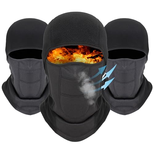 voofly 3 Stück Sturmhaube Herren, Gesichtshaube Winter Damen Outdoor Fleece Warm für Snowboarden 3-Schwarz-A B H von voofly