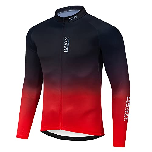 voofly Fahrradtrikot Herren, Langarm Radtrikot Herren, Fahrrad Trikots Herren, Fahrradbekleidung Herren, Fahrradjacke Herren (Rot Schwarz S) von voofly