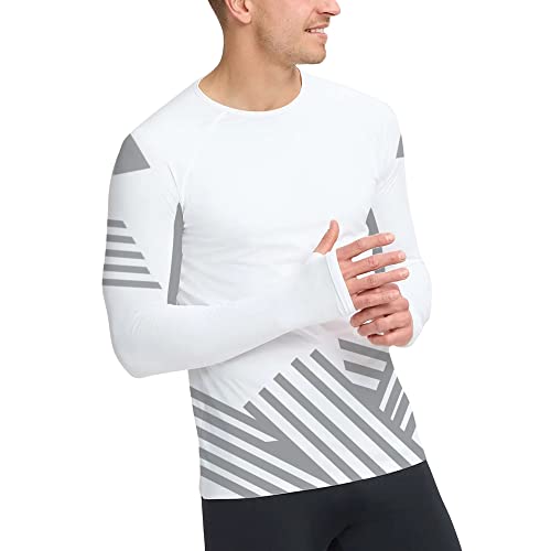 Langarm Sport Shirt Männer Funktionsshirt Laufshirt Trainingsshirt Herren UPF 50+ Sonnenschutz Weiß-w XXL von voofly
