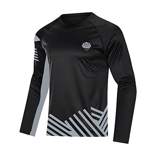 voofly Sportshirt Herren Langarm Schnelltrocknend Hochelastische Atmungsaktiv UPF 50+ UV-Schutz Schwarz-b 2XL von voofly