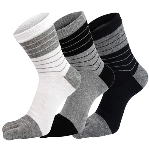 voofly Herren Zehensocken, Fünf Finger Socken Unisex Wadensocken Baumwolle Schwarz+Weiß+Grau 3 Paare von voofly