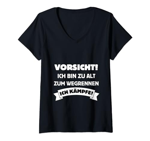 Damen vorsicht ich bin zu alt zum wegrennen ich kämpfe T-Shirt mit V-Ausschnitt Damen vorsicht ich bin zu alt zum wegrennen ich kämpfe T-Shirt mit V-Ausschnitt von vorsicht ich bin zu alt zum wegrennen ich kämpfe 1