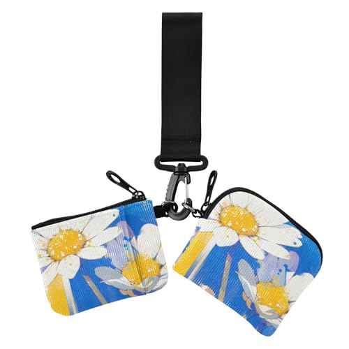 2 Stück Damen Geldbörsen mit Reißverschlussfach Weiße Gänseblümchen Gelb Blau Gänseblümchen Weiß Blumen Zitrone Gelb Blau 1 Size, Kunstdruck, Weiße Gänseblümchen, Zitronenblüten, Gelb, Blau, 1 size, von voucong